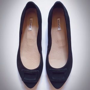 Anthropologie Elorie Black Suede Classic Flats